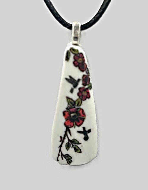 Red Flowery Hummingbird Necklace